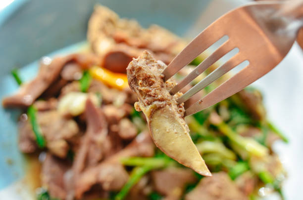 thai delicious stir fried pork liver