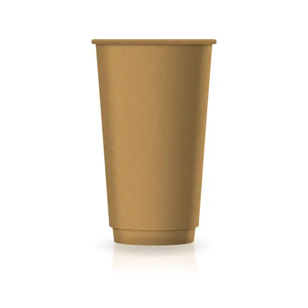 Vector illustration of Blank brown kraft paper coffee-tea cup in large size mockup template.