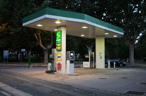 Legnano, Italy - June 23, 2022: Empty refueling station in the night