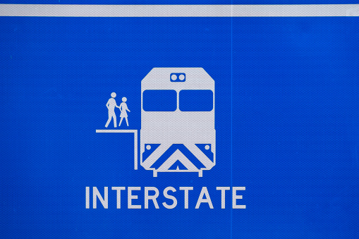 Interstate railway station road sign in Adelaide, South Australia