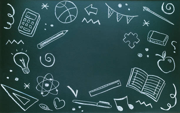 istock Blackboard written with chalk with school supplies and copy space 1404803767