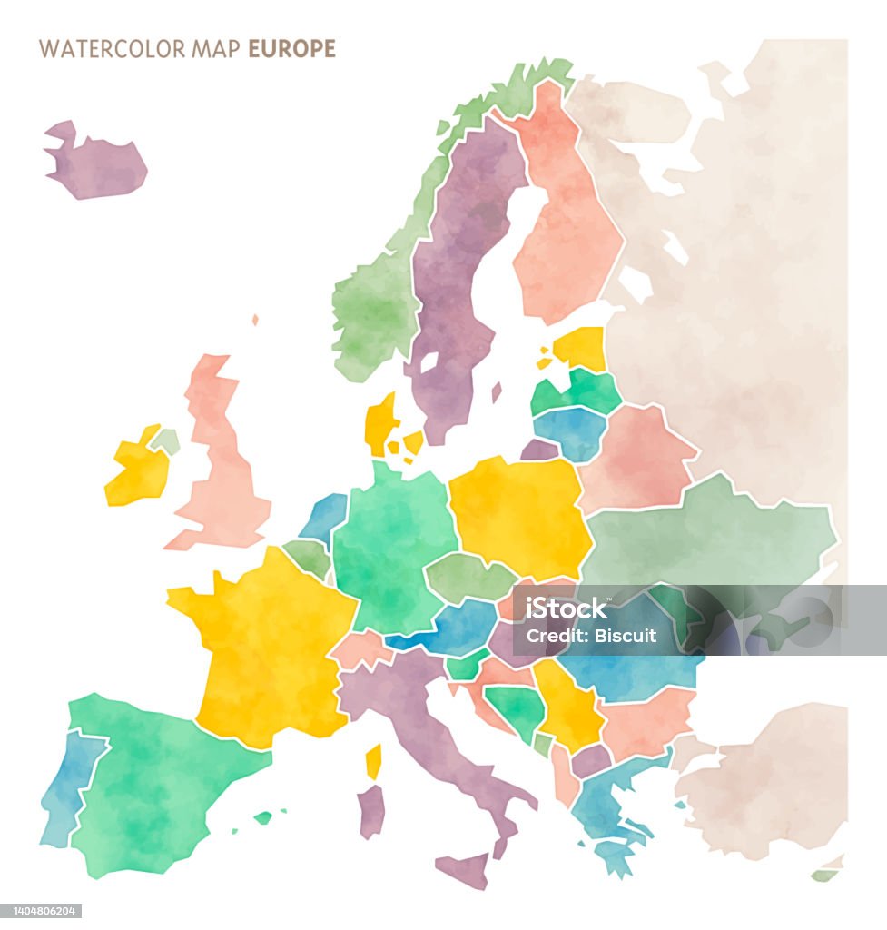 Watercolor Map Of Europe Stock Illustration - Download Image Now - Map ...