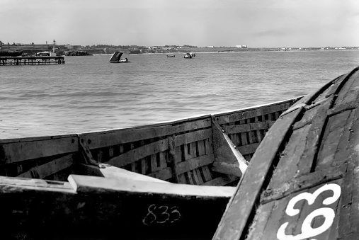 Accra, Ghana - June 1958: Small boats in Accra, Ghana taken in 1958