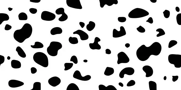 Vector illustration of Dalmatian or cow seamless pattern. Animal print with black stains. Puppy, leopard or cheetah skin texture for fabric, wrapper, textile design, vector illustration
