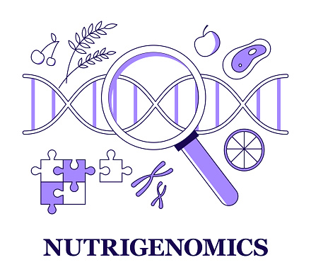 Concept on the topic of the science of nutrigenomics. How food affects the human genome.