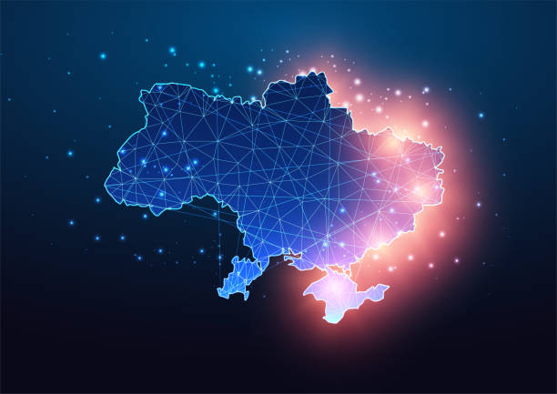 istock Ukraine under Russian invasion, war concept with Ukraine map with attacked regions shown in fire 1404813734