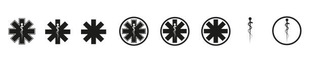 Print The star of life. Ambulance or technical paramedic. Simple icons isolated on a white background. Vector illustration eps10 ems logo stock illustrations