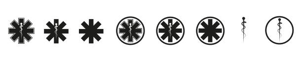 Print The star of life. Ambulance or technical paramedic. Simple icons isolated on a white background. Vector illustration eps10 paramedic stock illustrations