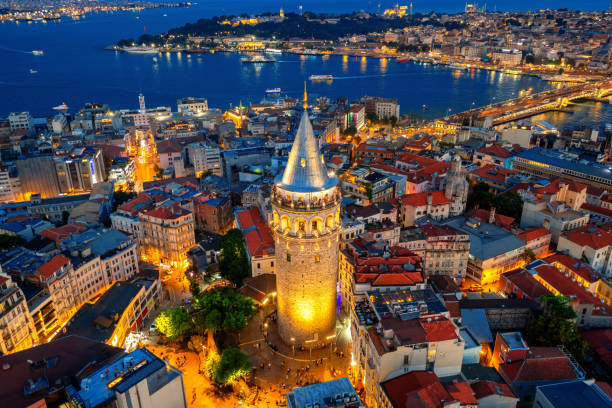 istock Galata tower at night in Istanbul, Turkey. 1404817756