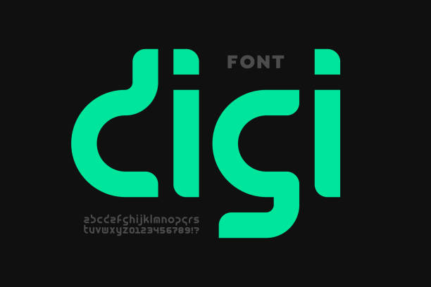 schriftdesign im digitalen stil - typografie stock-grafiken, -clipart, -cartoons und -symbole