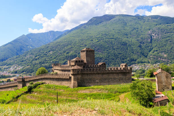 Montebello Castle in Bellinzona, Switzerland. UNESCO World Heritage Site stock photo