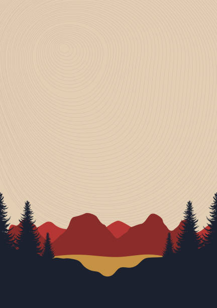 Hiking Trail Background Wallpaper Pattern for Outdoor Nature Lovers with Forest and Mountains and a lake with beige and neutral colors