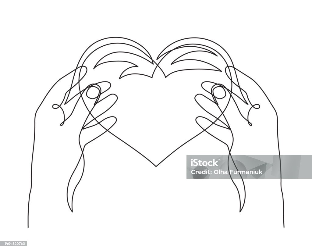 Hands With Heart One Line Art Continuous Contour Drawing Handdrawn ...