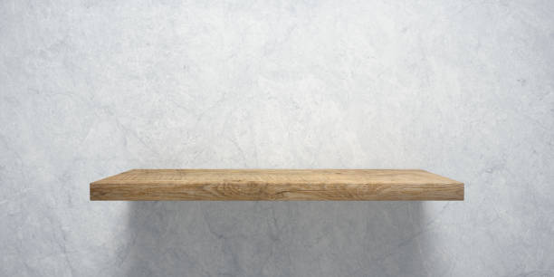 istock Wooden shelf with concrete wall 1404822728