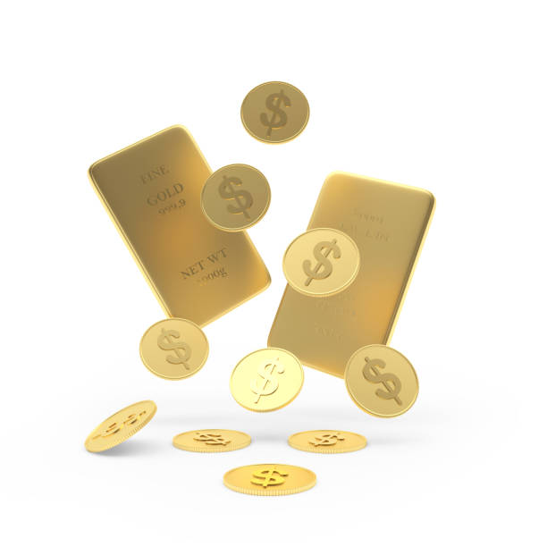 istock Gold bars and dollar coins are falling. 3d 1404823843