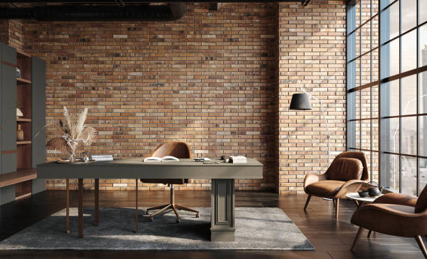 Modern office interior in loft, industrial style stock photo