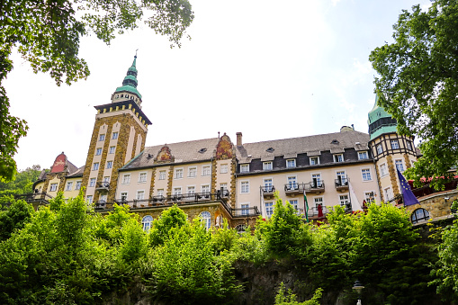 Chur, Switzerland, April 11, 2022 Traditional buildings in the historic old town on a sunny day