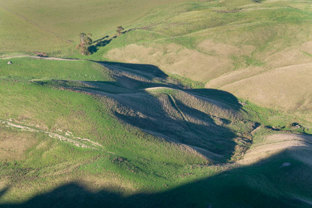 High angle views of rolling hills from Te Mata Peak, Hawke's Bay.