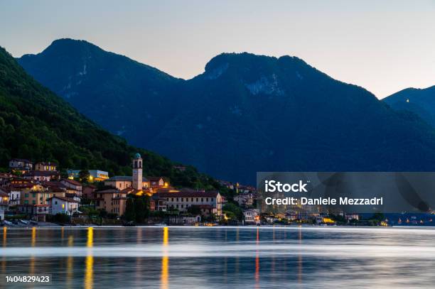 Landscape Of Lezzeno And Lake Como Stock Photo - Download Image Now - Church, Color Image, Como - Italy