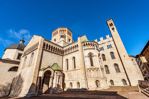 Duomo di Trento. The Medieval Cathedral of San Vigilio, 1212-1321, in Romanesque and Gothic style, Trento downtown, Trentino-Alto Adige, Italy, Europe.
