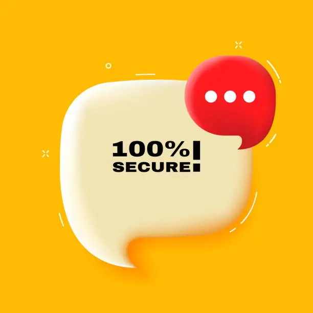 Vector illustration of 100 percent secure. Speech bubble with 100 percent secure text. 3d illustration. Pop art style. Vector line icon for Business and Advertising