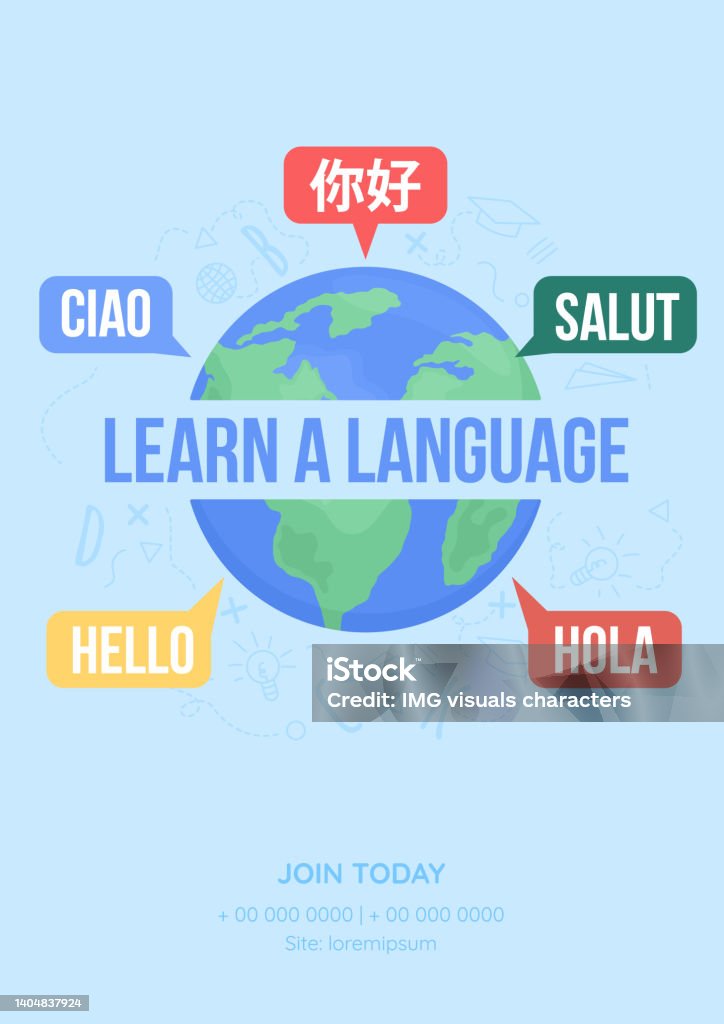 Learn. Language Poster Learn Language Flat Vector Banner Template Stock Illustration ...