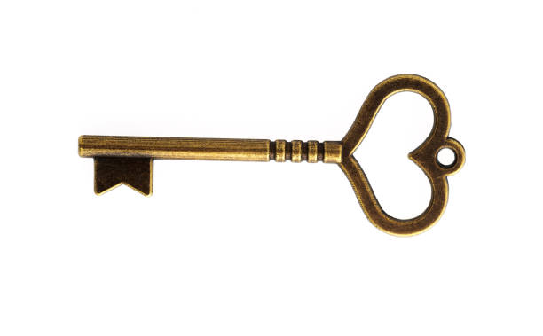 Key, white background, writing space, old style key,