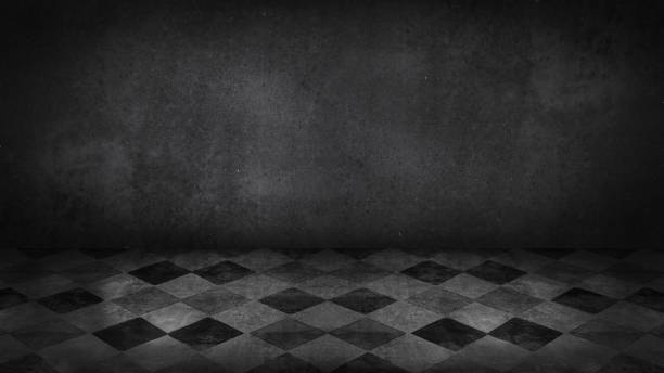 istock Dark black grey gray anthracite cement concrete cement stone wall and squar mosaic tiles floor / empty 3D studio room , interior texture for display products, wall background 1404840141