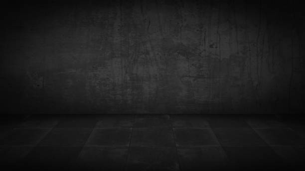 istock Dark black grey gray anthracite concrete cement stone wall and square tiles floor / empty 3D studio room , interior texture for display products, wall background 1404840494