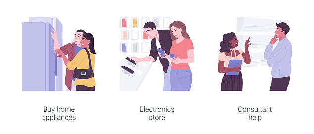 It Store Animation Tech Store Isolated Cartoon Vector Illustrations Set Stock Illustration ...