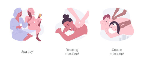 ilustraciones, imágenes clip art, dibujos animados e iconos de stock de spa salón aislado dibujos animados vectores conjunto. - massage therapist illustrations