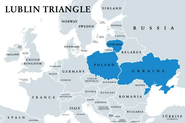 Vector illustration of Lublin Triangle, political map, Lithuania, Poland and Ukraine alliance