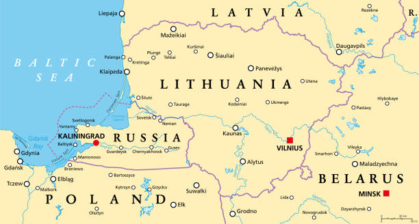 ilustrações de stock, clip art, desenhos animados e ícones de lithuania and kaliningrad oblast, federal subject of russia, political map - klaipeda