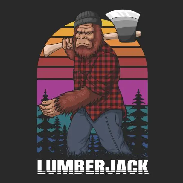 Vector illustration of Bigfoot lumberjack style vector illustration