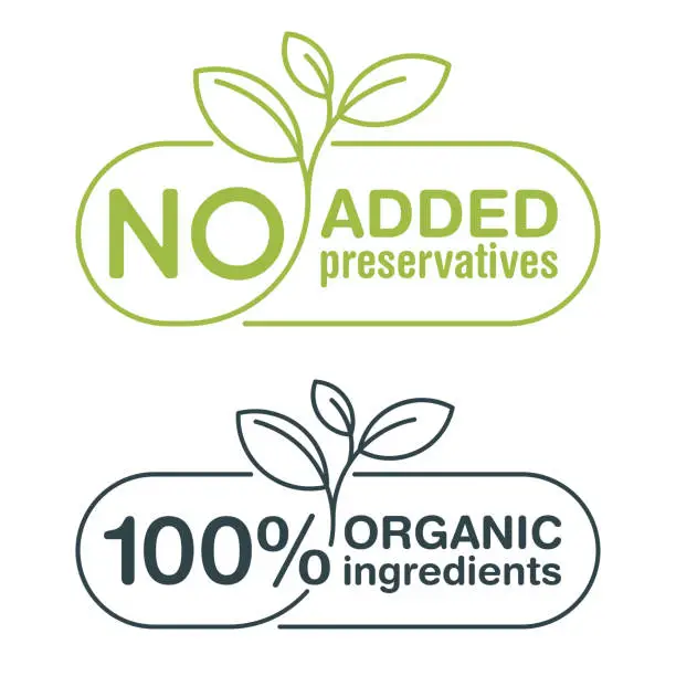 Vector illustration of No Added Preservatives thin badge with check mark