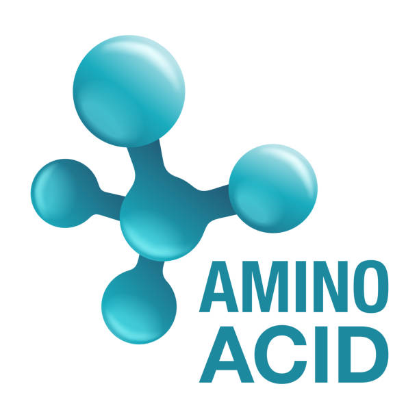 Amino acid 3D modern icon Amino acid 3D icon - organic compounds that make up proteins and used in food industry, condiment, bodybuilding supplement. Vector emblem amino acid stock illustrations