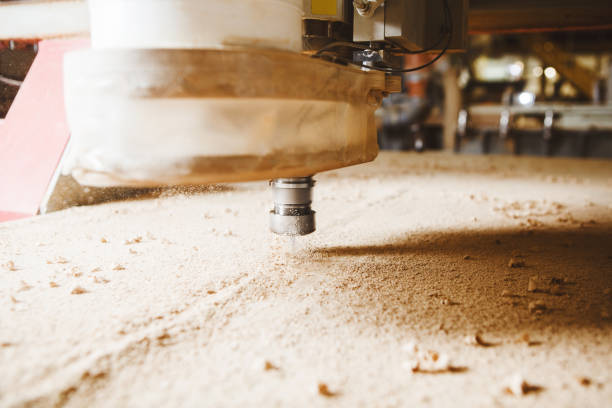 istock Close-up shot of machine with numerical control cuts wood. Cnc tool. 1404851657