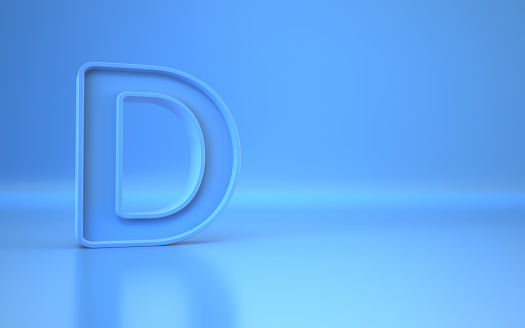 3d Render Letter D Blue Sitting on Blue Endless Background (close-up)