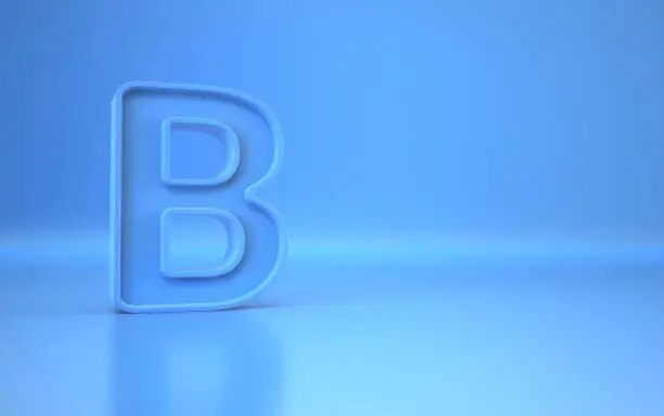 3d Render Letter B Blue Sitting on Blue Endless Background (close-up)