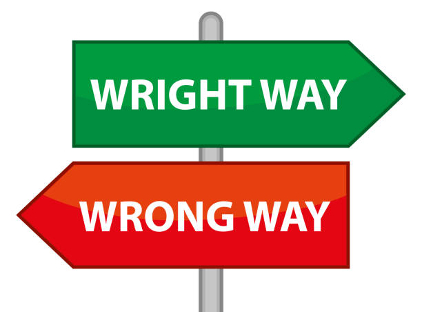 Wright way and wrong way road signs. Vector indecision concept illustration. Wright way and wrong way road signs. Vector indecision concept illustration. wright brothers stock illustrations