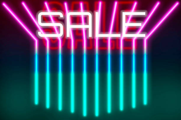 istock Sale banner with neon light frame on a dark background, light signboard. 1404855607