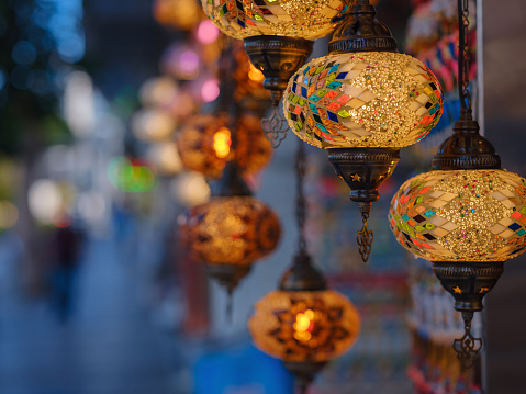 Multicolored Lanterns in a Bazaar. Izmir, Turkey.