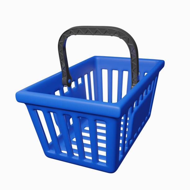 istock Blue basket. Shopping in the store, image isolated on white background. 3D rendering 1404856182