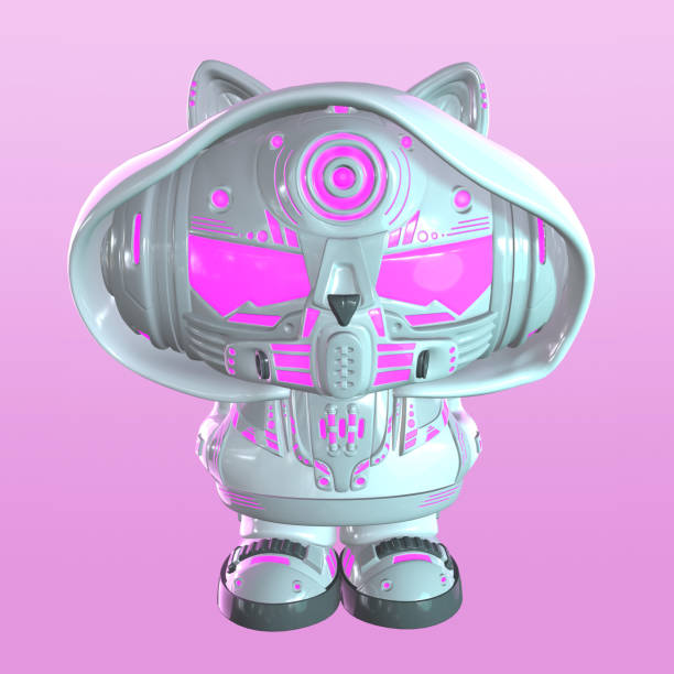 Cyber ​​cat on a pink background. Avatar. 3d illustration