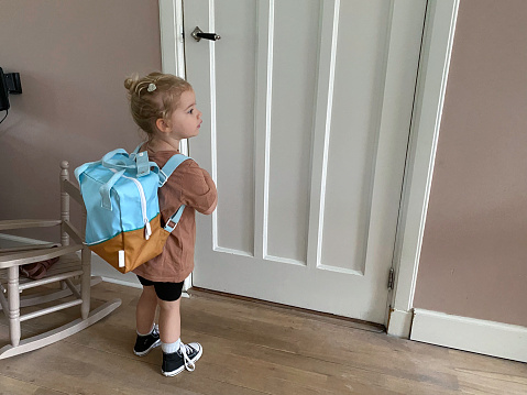 Toddler girl going to here preschool