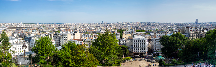 Paris, France. Amazing landscape to the city from the hill of Sacré-Coeur. Summer time. view of the buildings and the roof of Paris