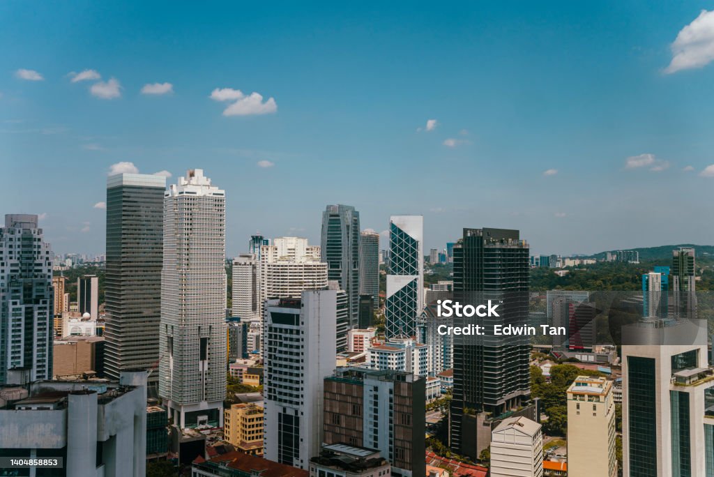 drone point of view Kuala Lumpur City in morning Kuala Lumpur Stock Photo