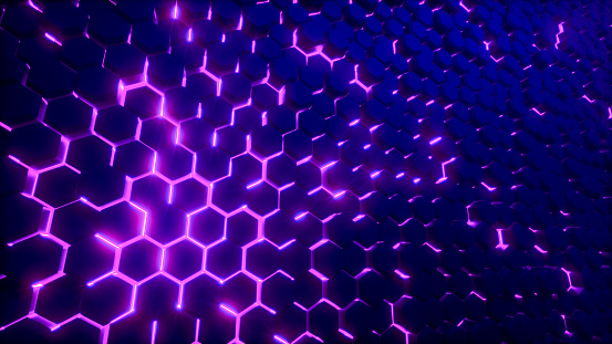 a neon colored honeycomb background (3d rendering)