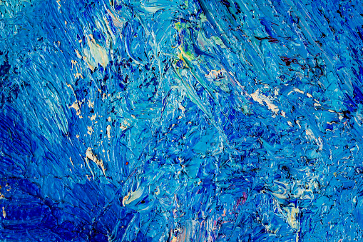 Detail of artistic abstract oil painted background. Blue.