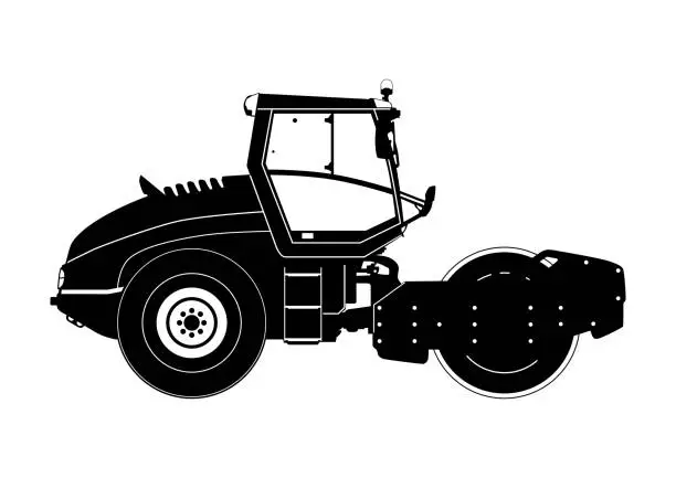 Vector illustration of Silhouette of road roller.
